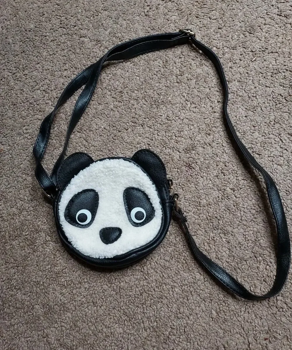 Kid's Small Cute Fluffy Panda Crossbody Purse Googly Eye Adorable